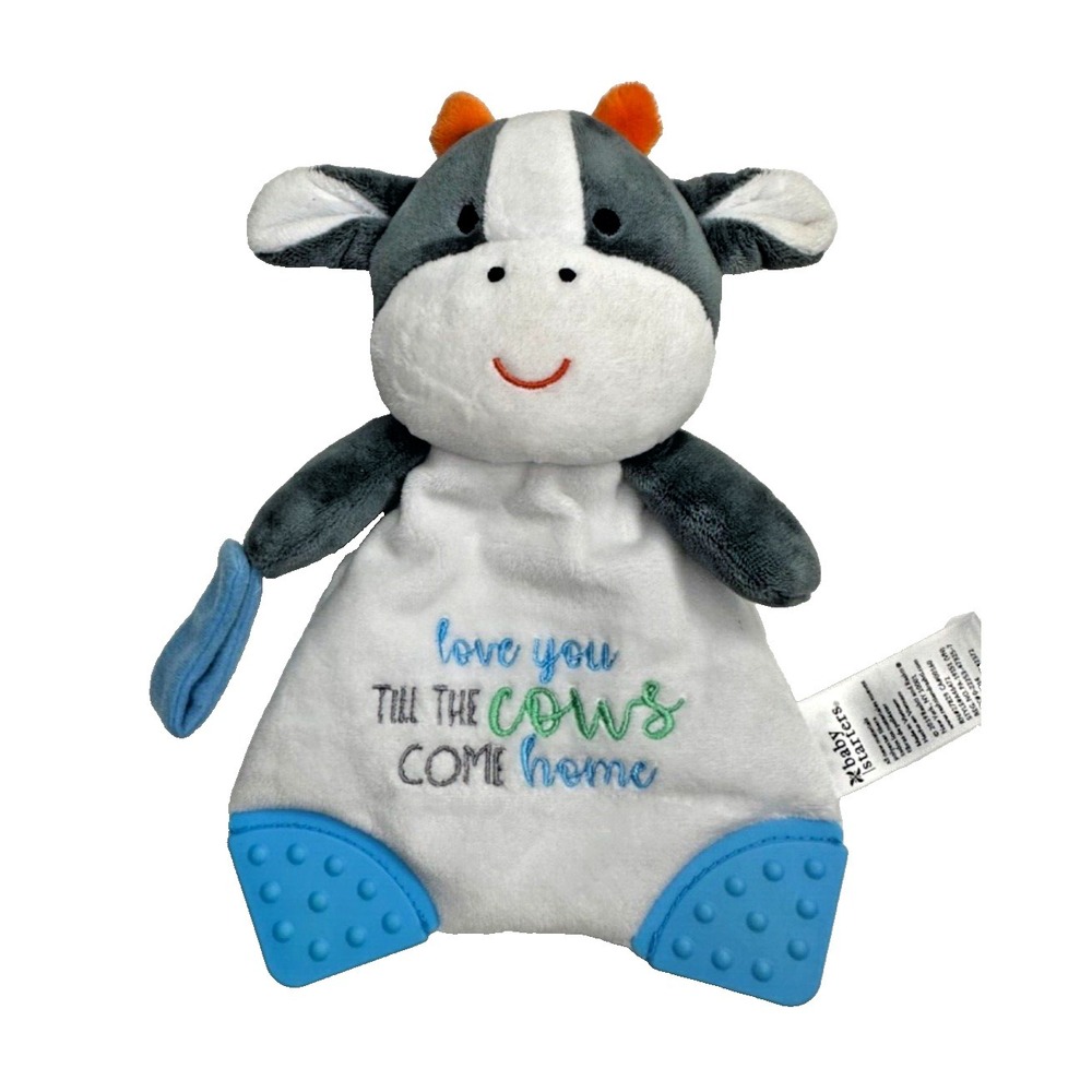 Baby Starters Security blanket Love you til the cows come home teether blue gray